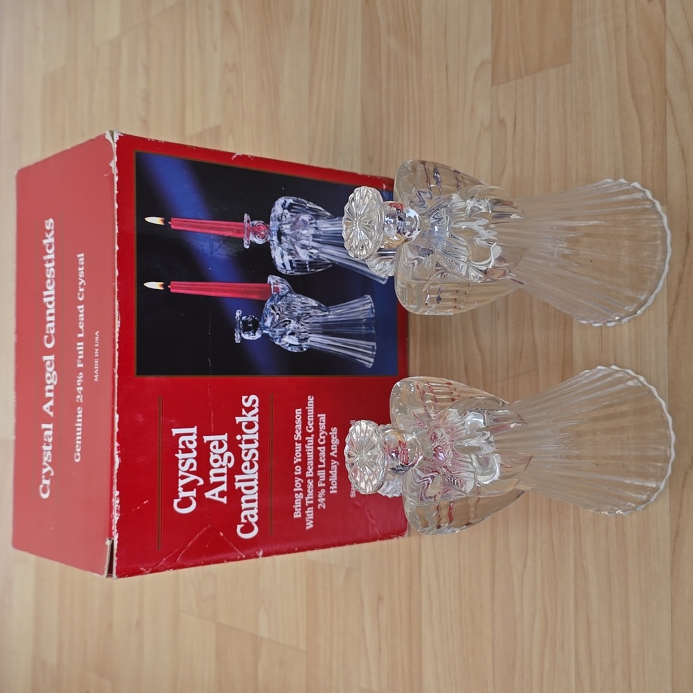 Set of 2 Crystal Angel Candlesticks - 24% Full Lead Crystal - St. George Crystal